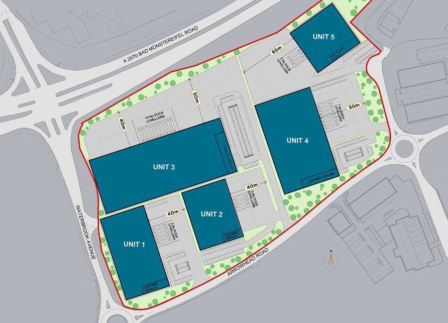 Designs show how possible developments on land formerly earmarked for the Amazon warehouse on Waterbrook Park, Ashford, could look. Picture: GSE
