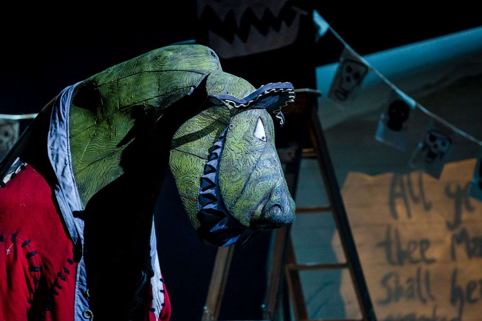 T-Rex captures Flinn and his friends and makes them search for the Magic Cutlass. Pic: Les Petits Theatre