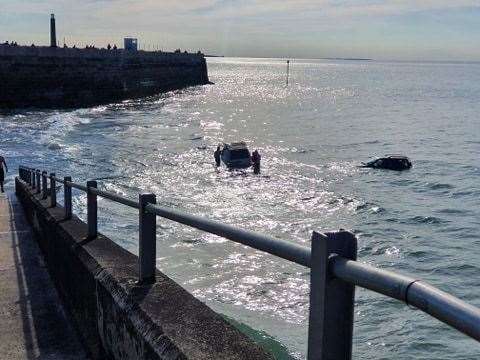 The vehicles were caught out by the tide in Margate. Picture: Reed Meredith