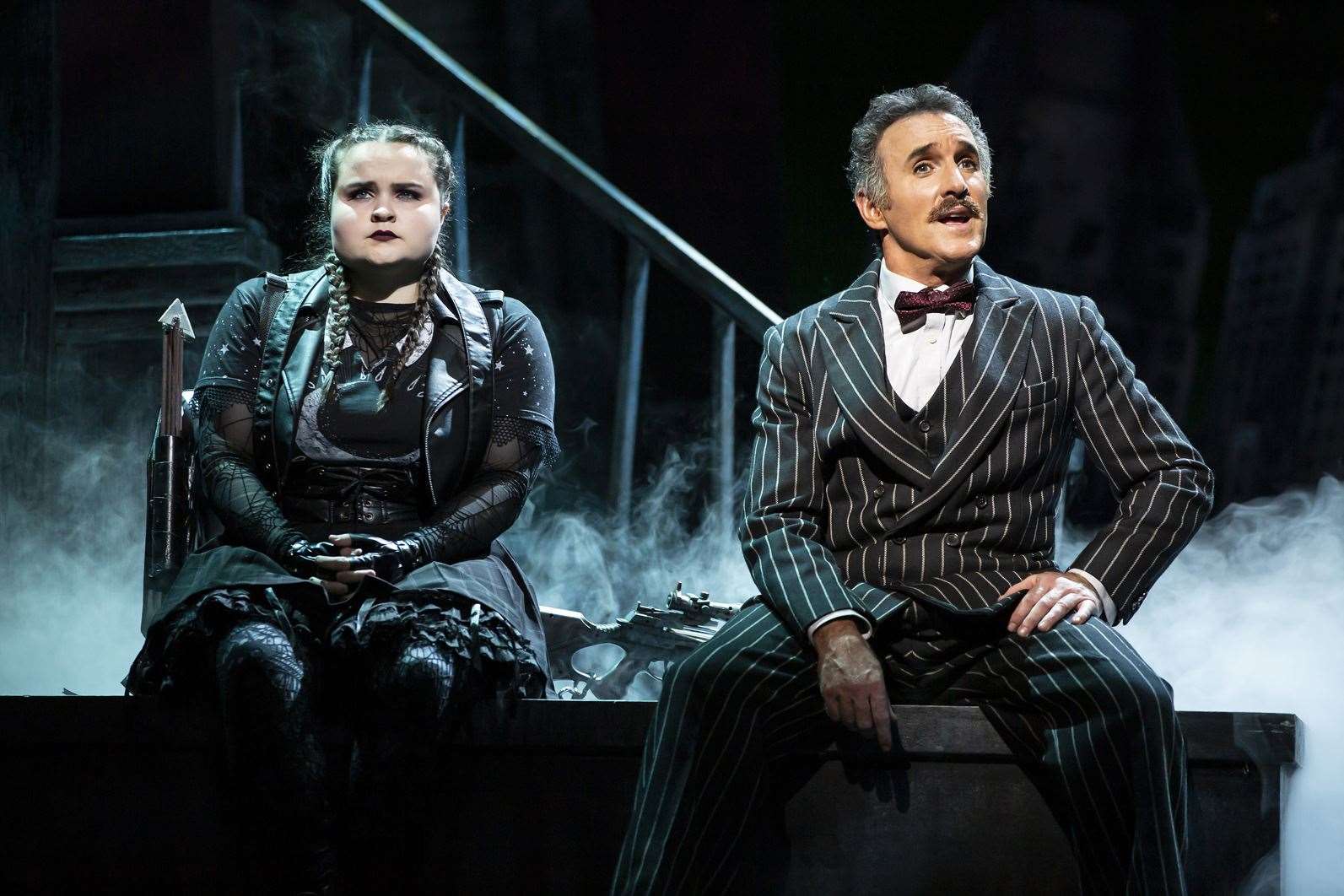 Kingsley Morton as Wednesday Addams and Cameron Blakely as Gomez Addams in the Addams Family. Picture: Pamela Raith