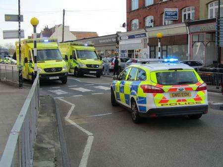 Police and ambulance staff at the scene of the incident on Canterbury Road, Herne Bay