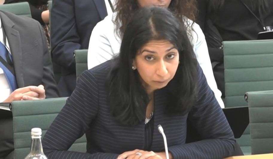 Home Secretary Suella Braverman appearing before the Commons Home Affairs Committee at the House of Commons, London, answering questions on the subject of the Manston migrant processing centre. Picture: House of Commons/PA
