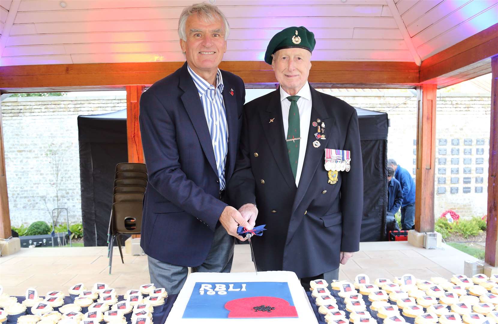 RBLI chairman Stephen Kingsman and Veteran George Bradford at the RBLI 100 birhtday celebrations