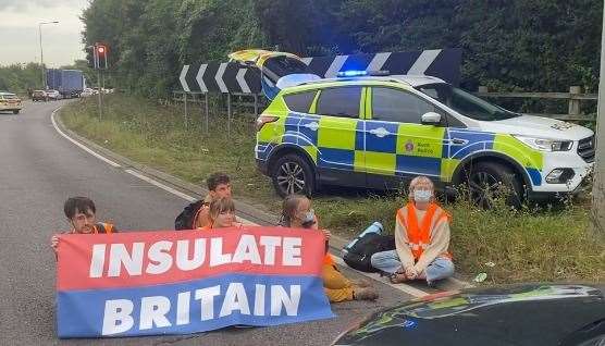 Insulate Britain are holding protests at a roundabout near junction 3 for the Swanley Interchange. Photo: Bowden PR (51223184)