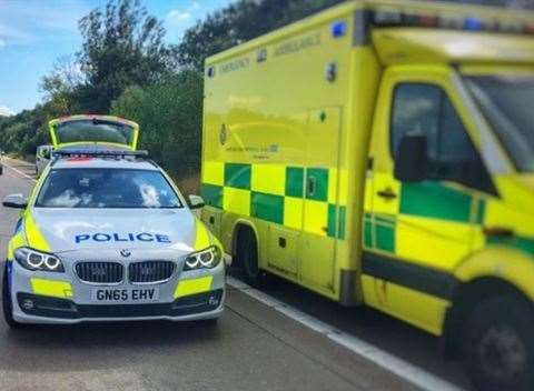Police car and ambulance. Stock picture.