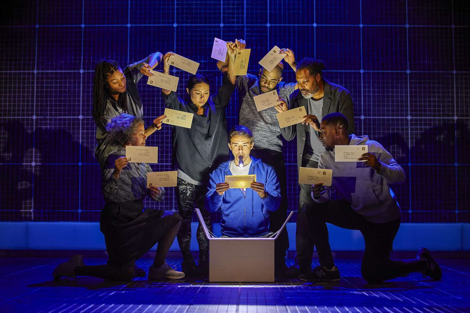David Breeds (Christopher) and the company of The Curious Incident of the Dog in the Night-Time. Picture: Brinkhoff-Moegenburg