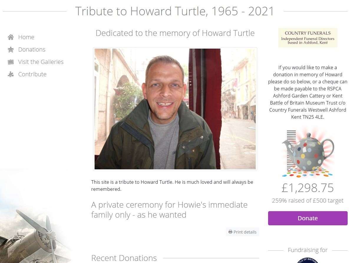 More than £1,200 has been collected on a fundraising page following Mr Turtle's death