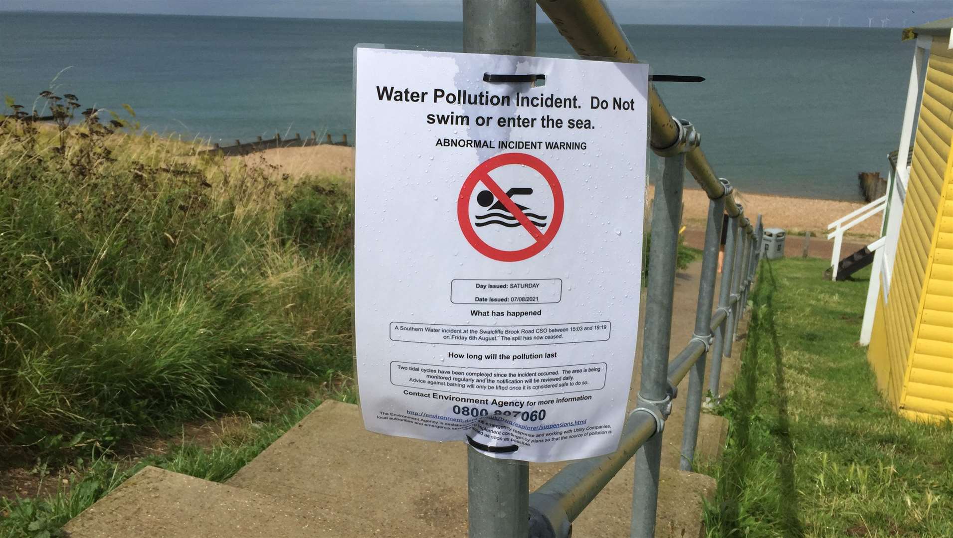 Previous 'Do not swim' signs in Tankerton after a pollution release at the Southern Water treatment site in Swalecliffe