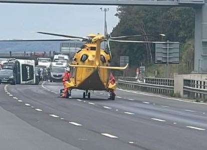 An air ambulance landed after the crash. Credit: Lesley Hamshare