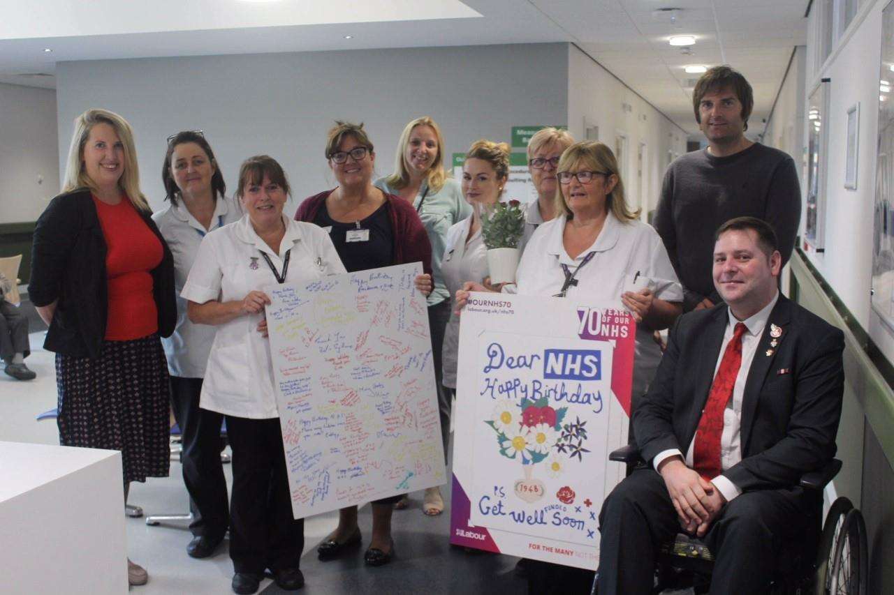Labour members present the card to hospital staff. Picture: Dover and Deal Labour Party