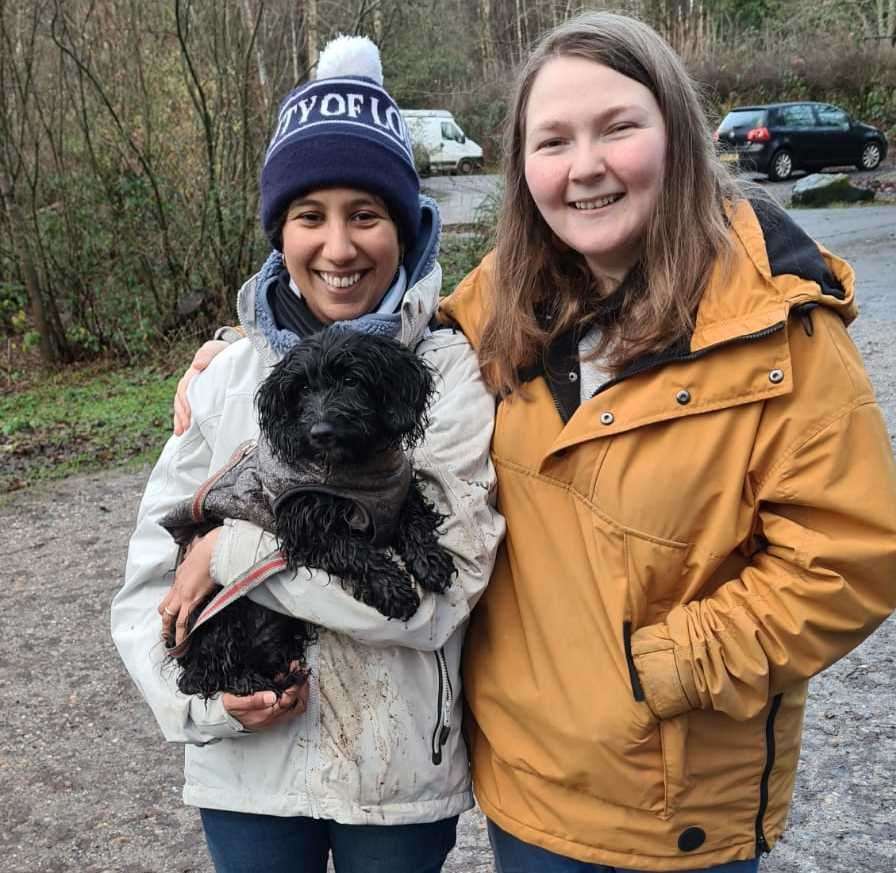 Mabel alongside owners Lucy and Claire