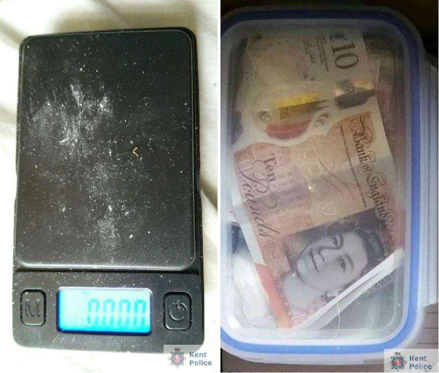 Police found cash and scales during the raid. Picture: Kent Police