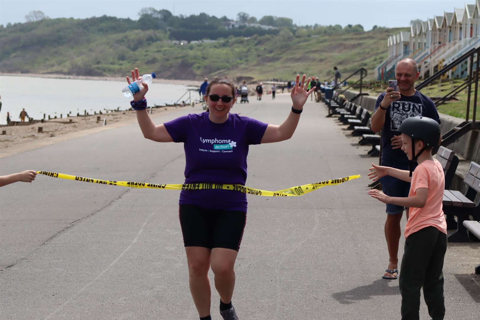 Finish:Tina Nurden completes her half marathon charity run at the promenade at The Leas, Minster, Sheppey