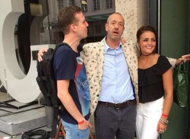 Leisha Barnard with Joriam Jubbega and comedian Arthur Smith outside the BBC studios