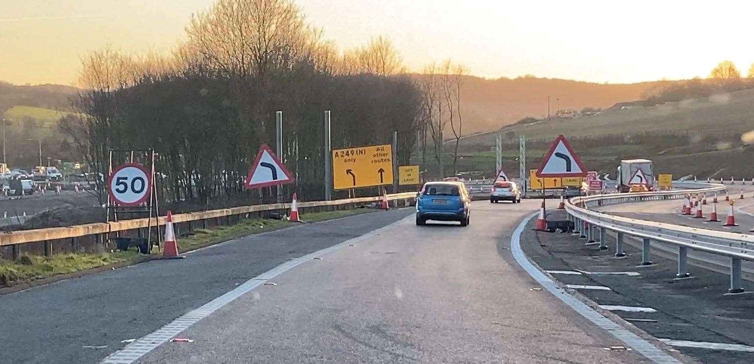 The new exit slip road from the coastbound carriageway of the M2 and joining the A249 at Stockbury roundabout. Picture: John Nurden