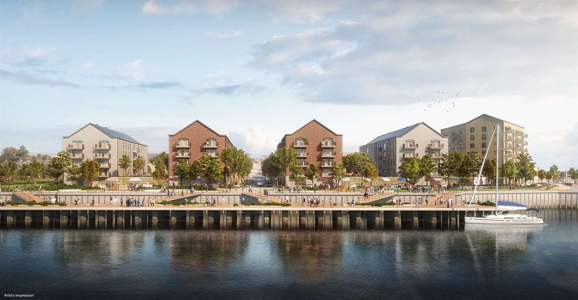 CGIs show the proposed Bellway Harbour Village homes on the former Northfleet Cement Works. Picture: Bellway