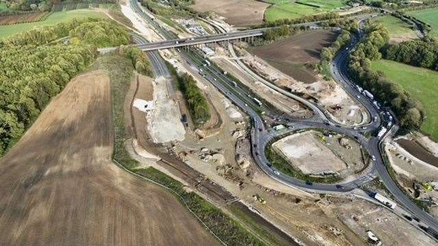 Birds-eye-view of the work being done at the Stockbury roundabout