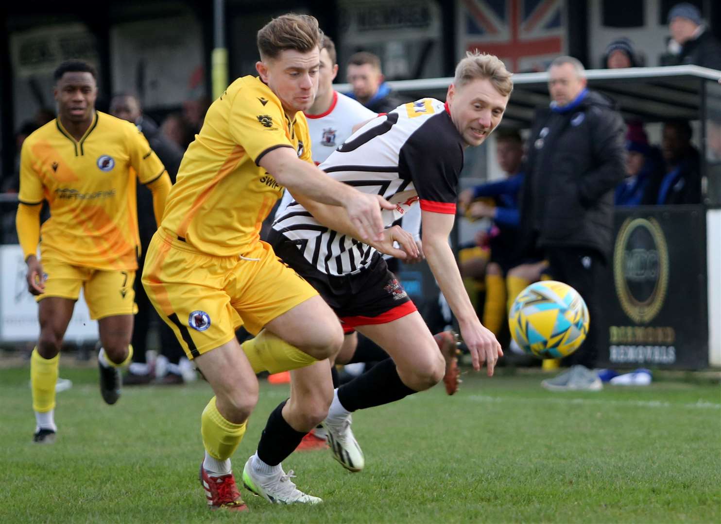 Deal's Ben Chapman in the thick of the action during last weekend’s Southern Counties East League 2-0 victory against Bearsted. Picture: Paul Willmott