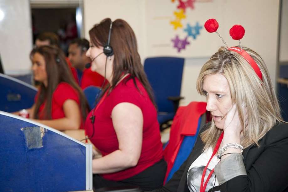 Call centre staff at Cabot Credit Management handle Comic Relief calls.