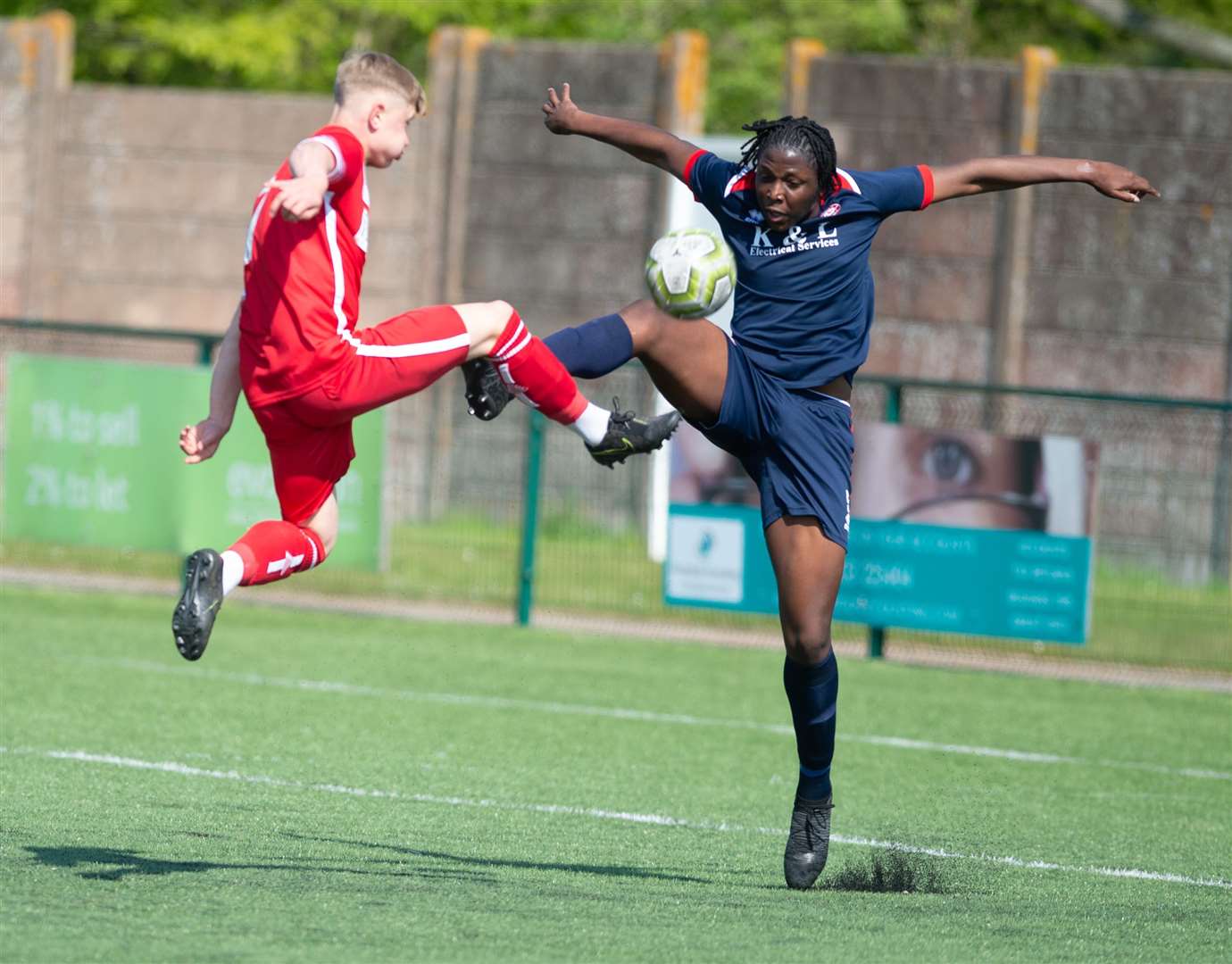 Whitstable Town under-18s (red) challenge Chatham Town under-18s. Picture: PSP Images