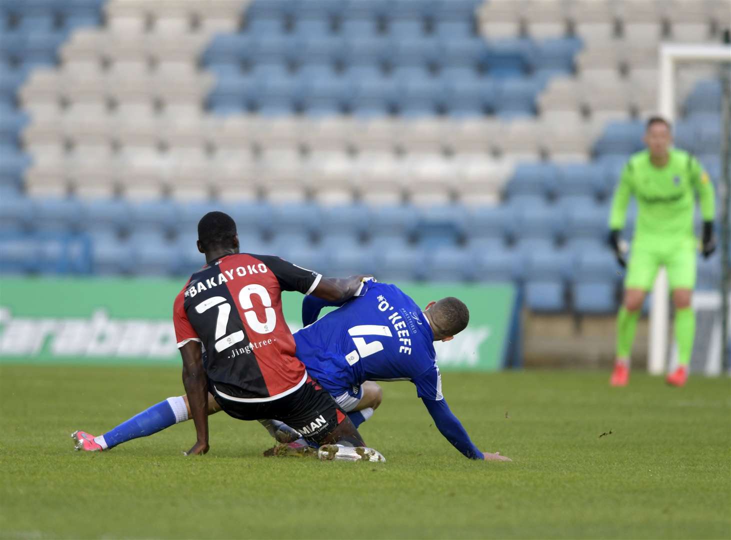 Stuart O'Keefe is challenged by Amadou Bakayoko Picture: Barry Goodwin