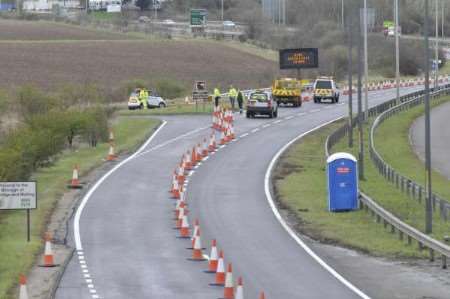 More than 200 workmen worked on the uphill carriageway of the A229 in staggered shifts. Picture: Andy Payton