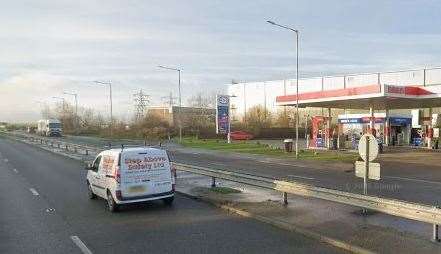 Sonny Manville was seen reversing down the dual carriageway near the Esso off the A256 in a stolen car. Picture: Google