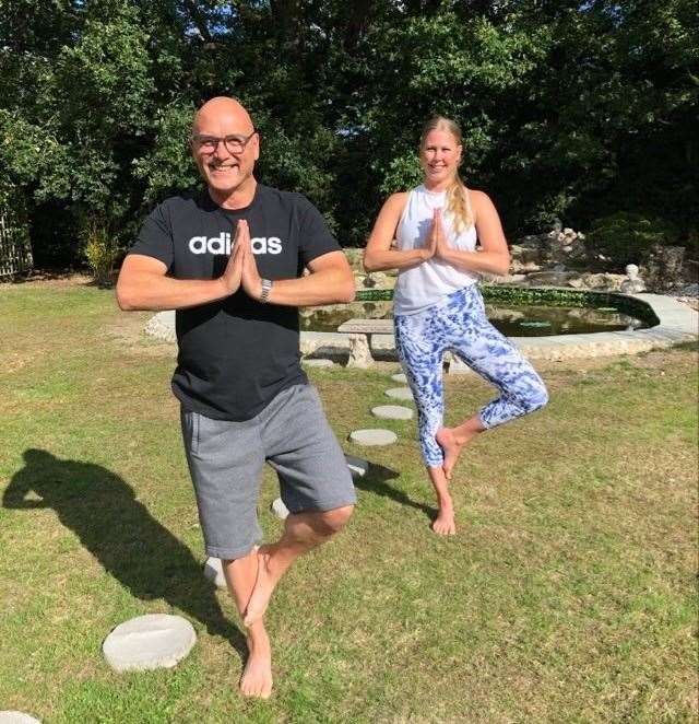 MasterChef 's Gregg Wallace completes a yoga session with Greenhithe-based instructor Tammy Foster
