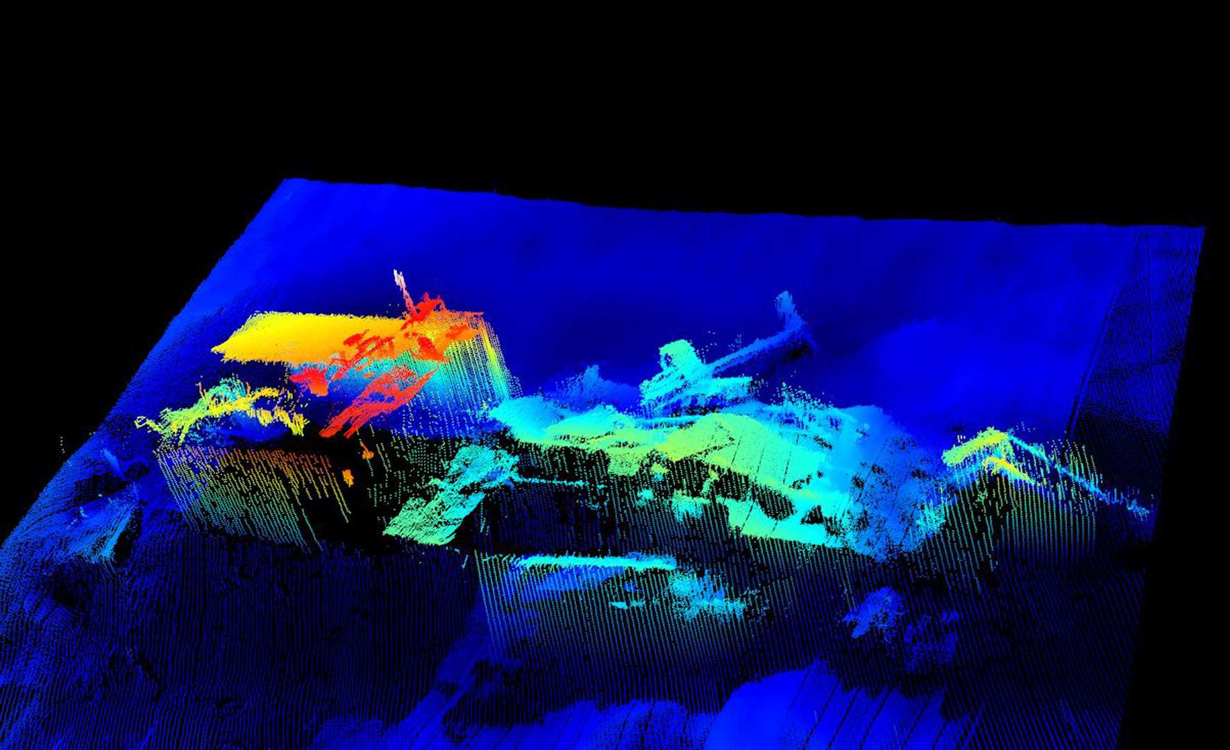 Multibeam echosounder chart of the wreck of the Luray Victory.  Photo: MCA