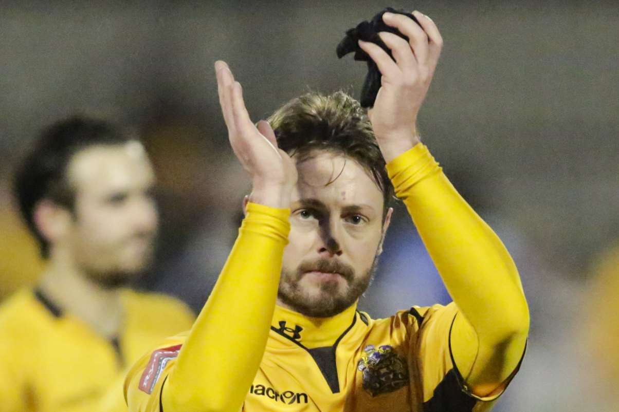 Maidstone's Frannie Collin responed to his omission from the starting line-up against Hornchurch with his 50th goal for the club Picture: Martin Apps