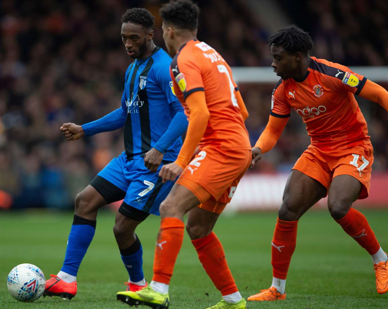 Brandon Hanlan is watched closely by the Luton defence Picture: Ady Kerry