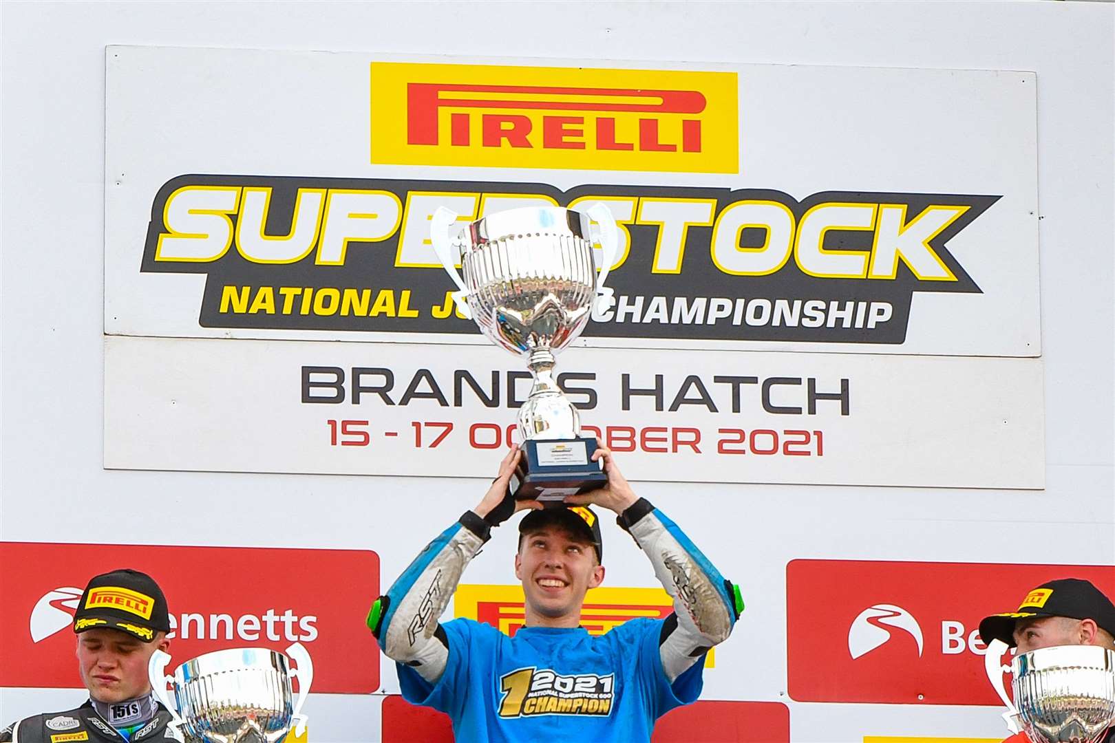 Folkestone's Jack Nixon celebrates his title win at Brands Hatch. Picture: Camipix Photography