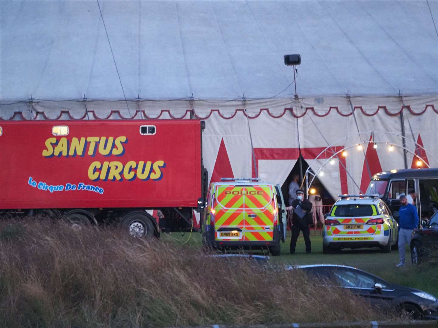 Emergency services at Santus Circus at Barton's Point Coastal Park in Sheerness after a trapeze artiste fell during a show. Picture: James Bell