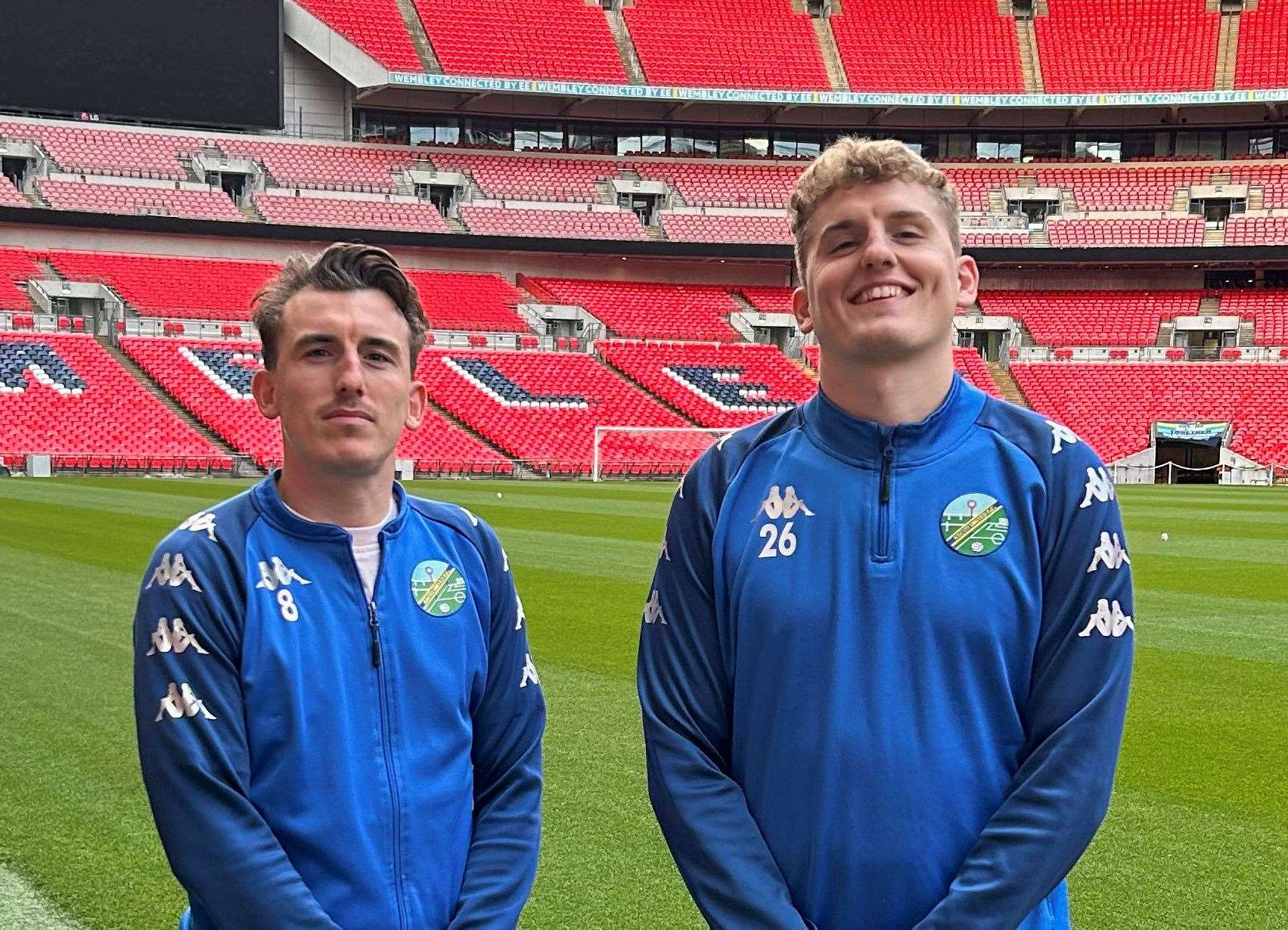 Harry Grant (left) and brother Alfie are ready for their Wembley FA Vase Final for Ascot this Sunday