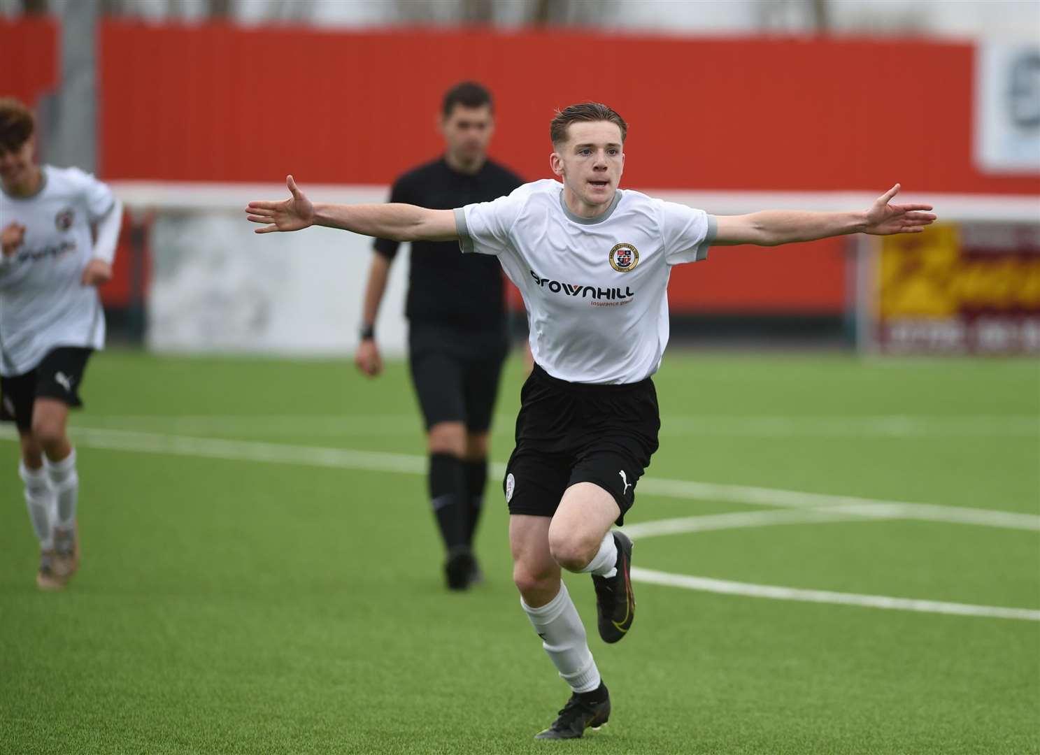 Ryan Jamieson celebrates the fifth goal for Bromley under-15s. Picture: PSP Images
