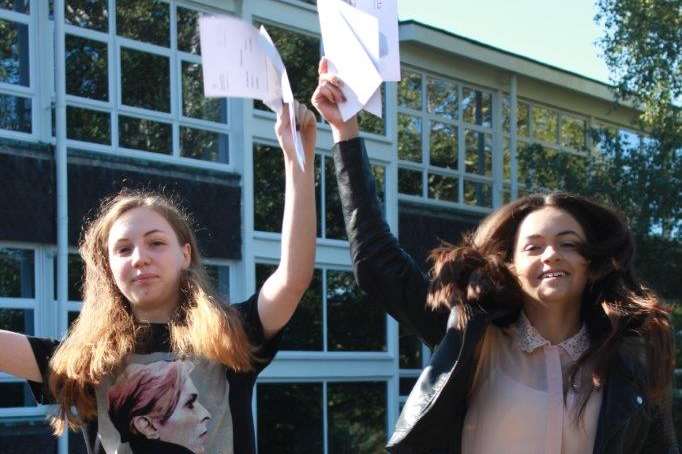 Girls celebrate their results at Invicta Grammar School