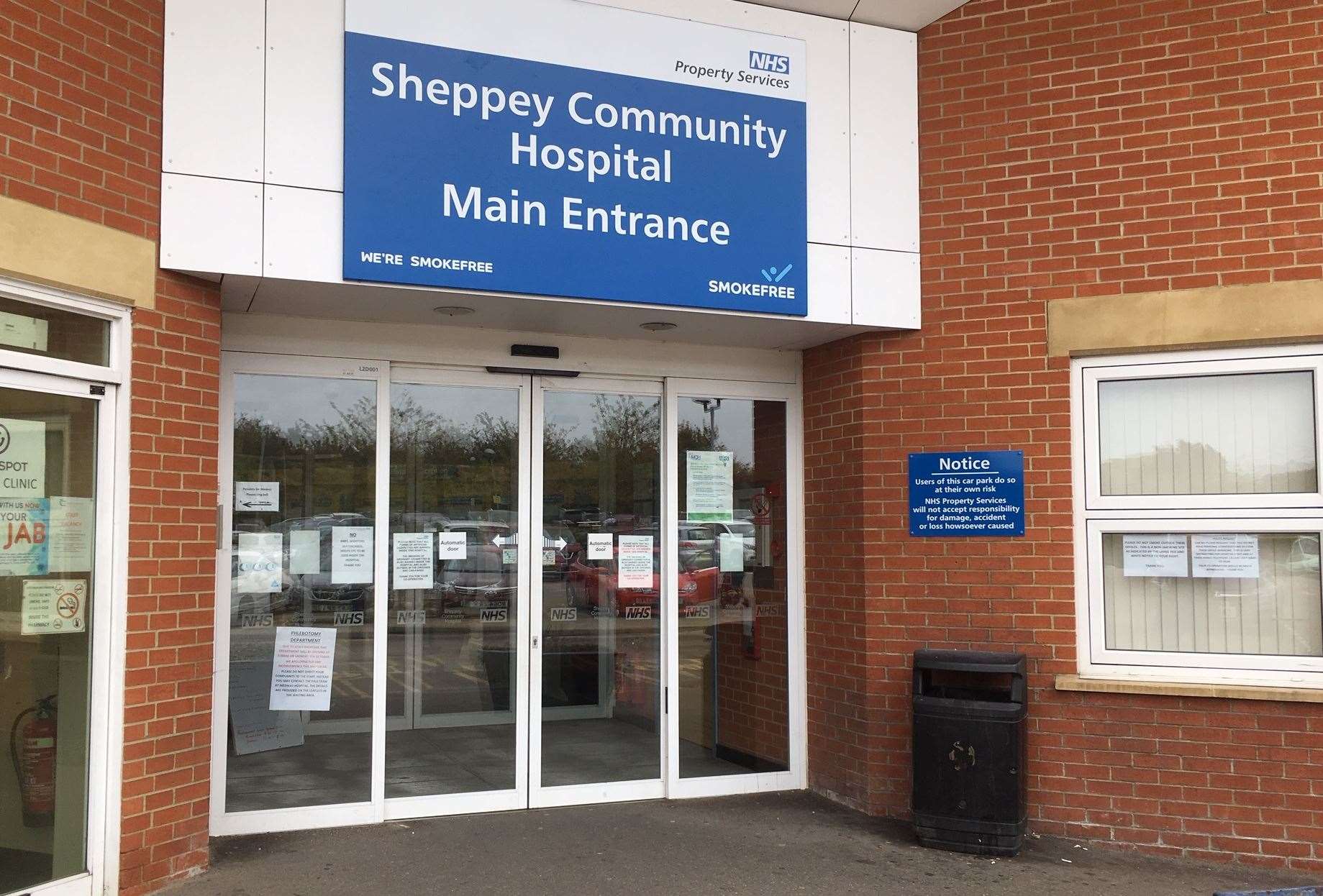A notice was put up in the window at Sheppey Community Hospital to warn patients about a staff shortage at the beginning of October