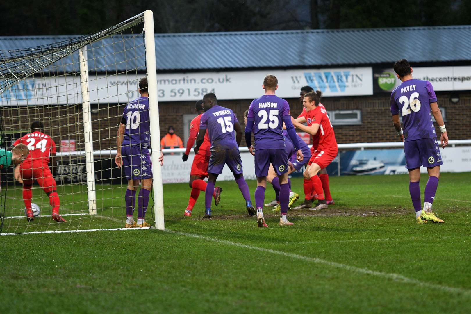 Dagenham score their opening goal at Crabble. Picture: Barry Goodwin (53955708)