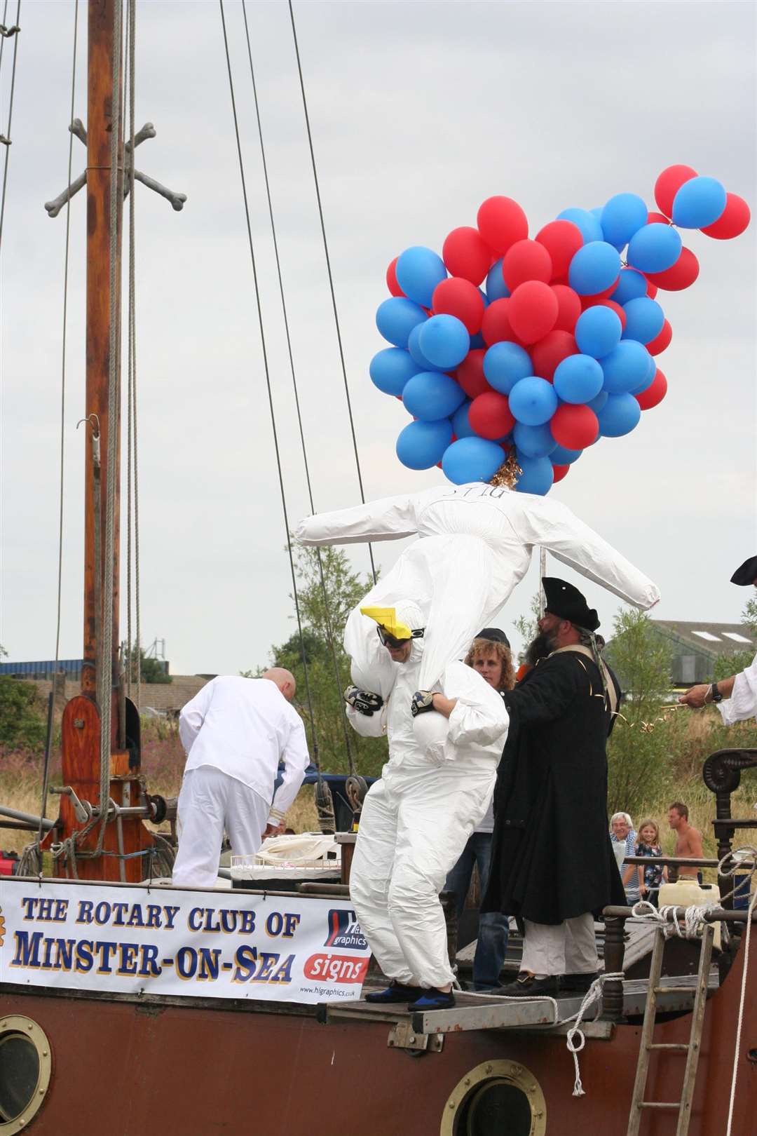 Long John Lenton takes the plunge off the Salty Sea Pig during the 2010 World Walking the Plank Championships on Sheppey (3431960)