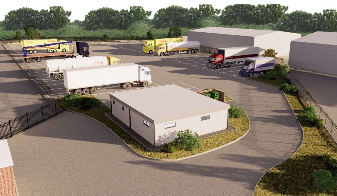 Visuals of the proposed truck stop at Lympne Industrial Estate. Photo: GDM Architects