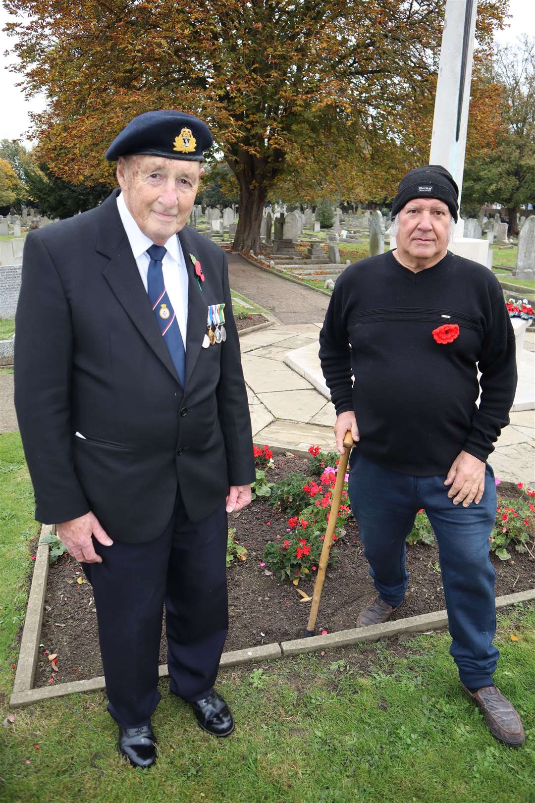 Cllr Peter MacDonald and Malcolm Newell replanted the four flower beds around the war memorial in Halfway cemetery in readiness for the Remembrance Day service