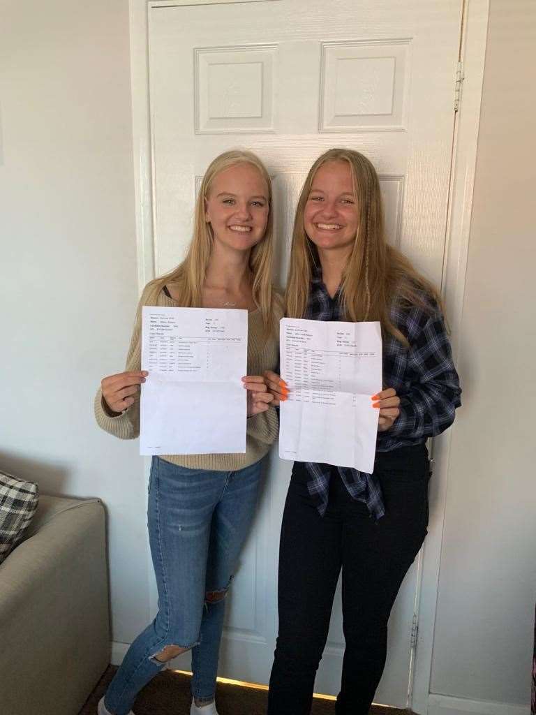 Twins Milly (right) and Maisie Robson celebrate their GCSEs