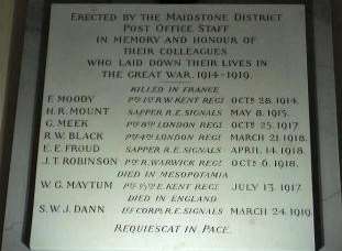 The war memorial at Maidstone Post Office