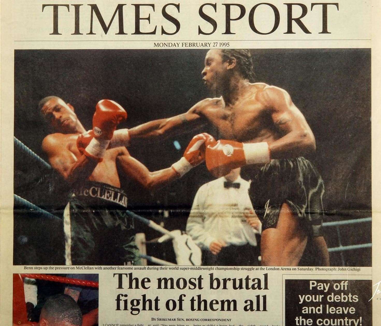 John photographed the infamous fight between Nigel Benn and Gerald McClellan in 1995, which left the latter with brain damage Pic: John Gichigi/Getty Images