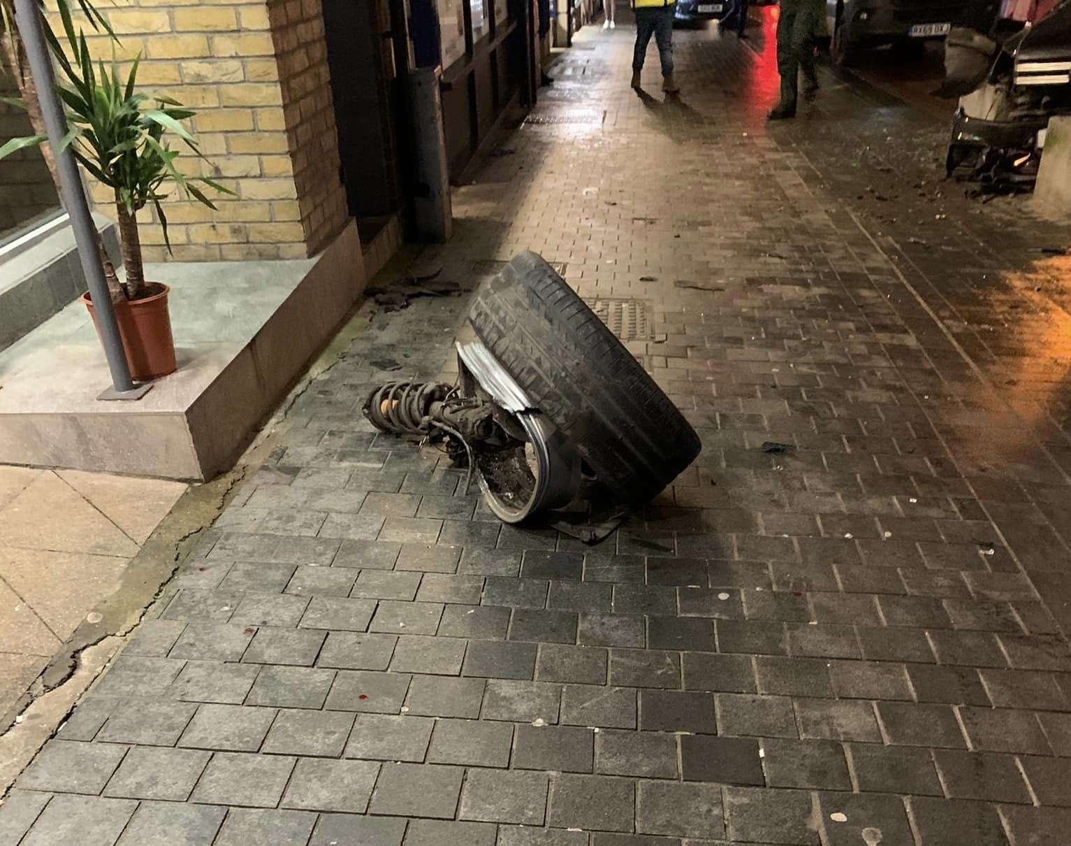 One wheel ended up several feet away on the pavement. Photo: Cheryl Whybrow