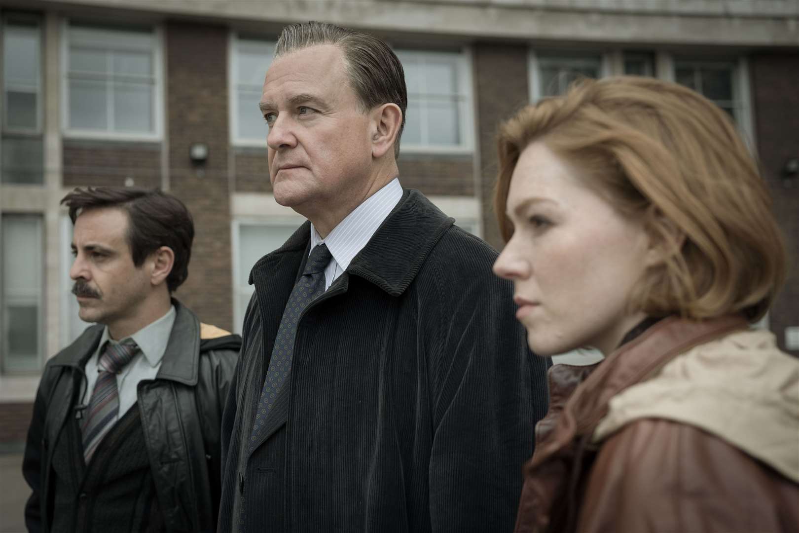 DCI Brian Boyce (Hugh Bonneville) with detectives Nikki Jennings (Charlotte Cooper) and Tony Brightwell (Emun Elliot) who chased the smelted Picture: Tannadice Pictures
