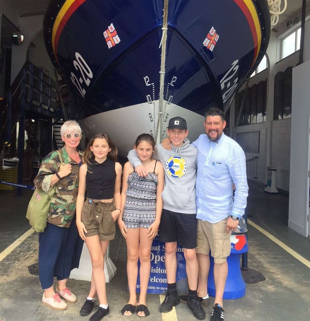 The Taylor family visit Margate RNLI after the rescue at Botany Bay last week. Picture: RNLI (14803224)