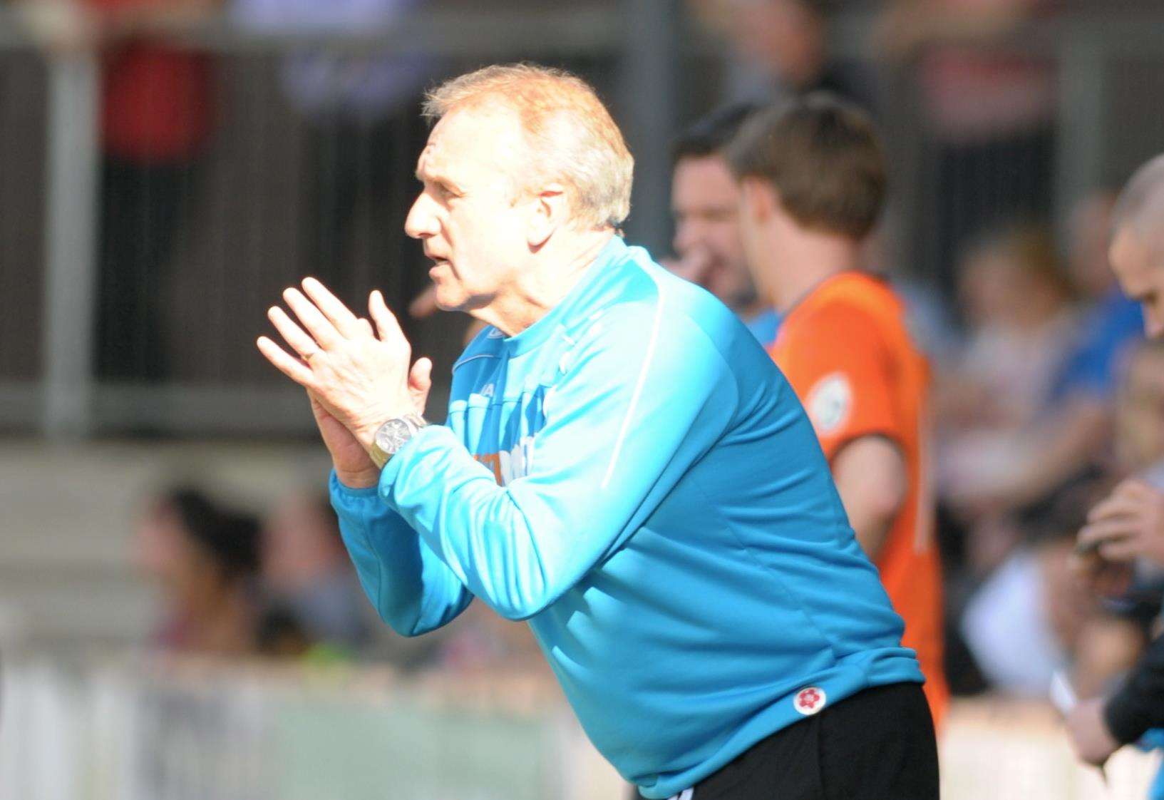 Tony Burman on the touchline during his final game as Dartford boss Picture: Steve Crispe