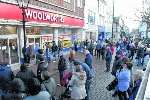 Crowds outside the Ashford branch of Woolworths for the start of the closing down sale
