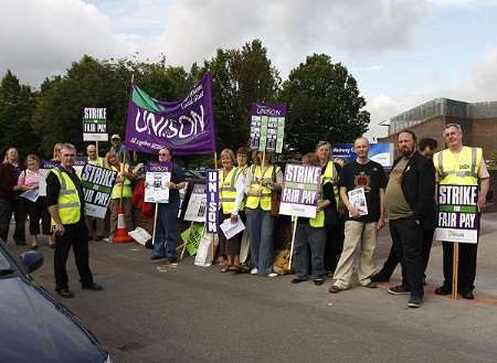The picket line outside Medway council HQ. Picture: Peter Still